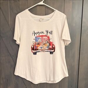 Women’s Cato Classic White Tee featuring fun Patriotic design size large